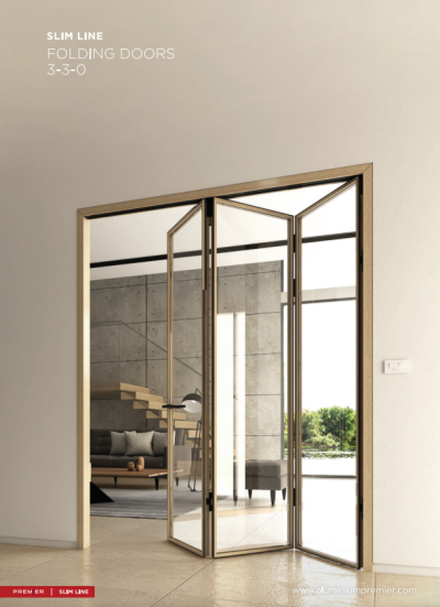 สีลายไม้สักน้ำตาล P77 : ชุดบานเฟี้ยมสลิม ไลน์ พรีเมียร์ PRMIER Slim LINE Bi-FOLD